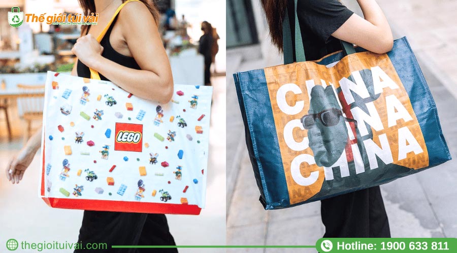 Túi xách siêu thị PP dệt kiểu dáng hình hộp may viền 