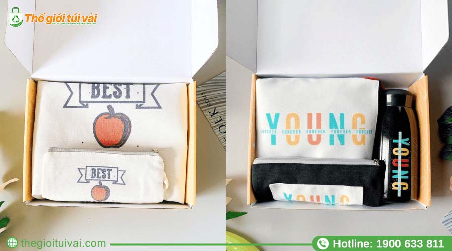 Ví canvas được đựng trong hộp giấy kraft in logo