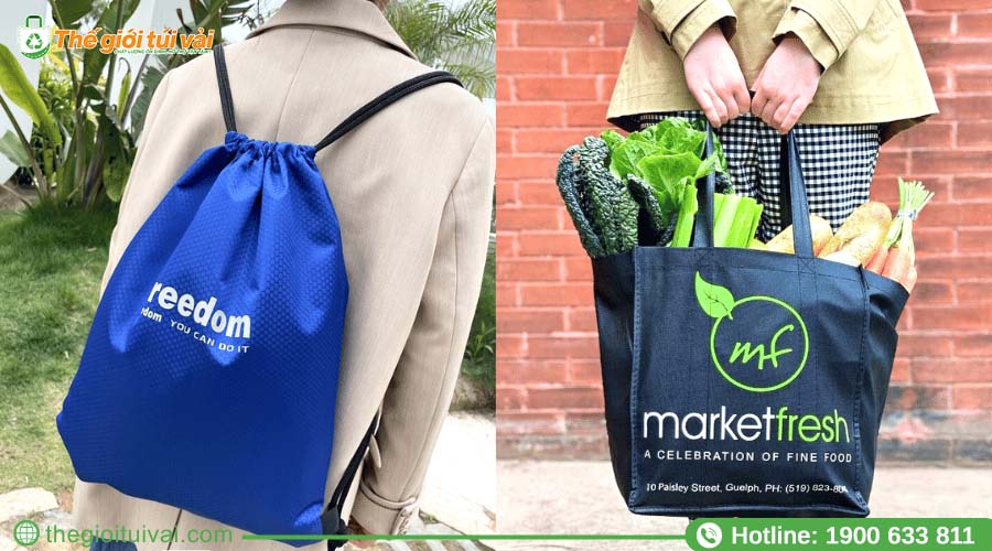 Túi vải dù dây rút với túi không dệt dùng trong siêu thị Túi vải dù dây rút với túi không dệt dùng trong siêu thị