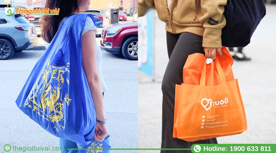 Hiệu ứng in logo trên túi vải không dệt và trên túi vải dù Hiệu ứng in logo trên túi vải không dệt và trên túi vải dù