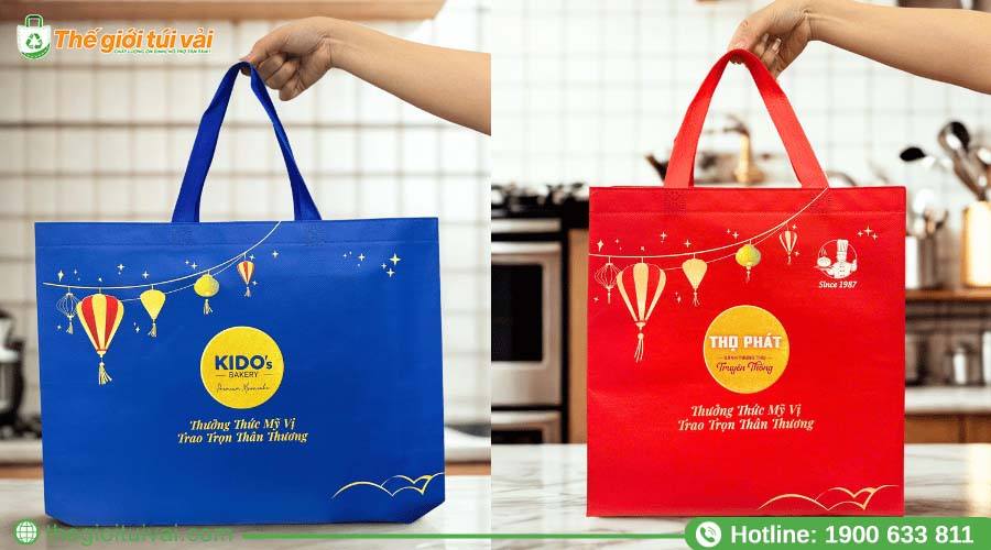 Túi vải không dệt cán màng với logo in nổi bật
