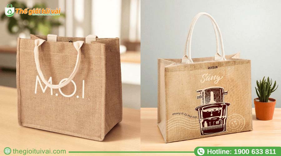 Túi sợi đay màu nâu tự nhiên, in logo thương hiệu tinh tế
