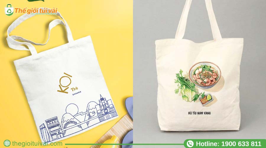 Túi canvas với họa tiết đồ họa tối giản