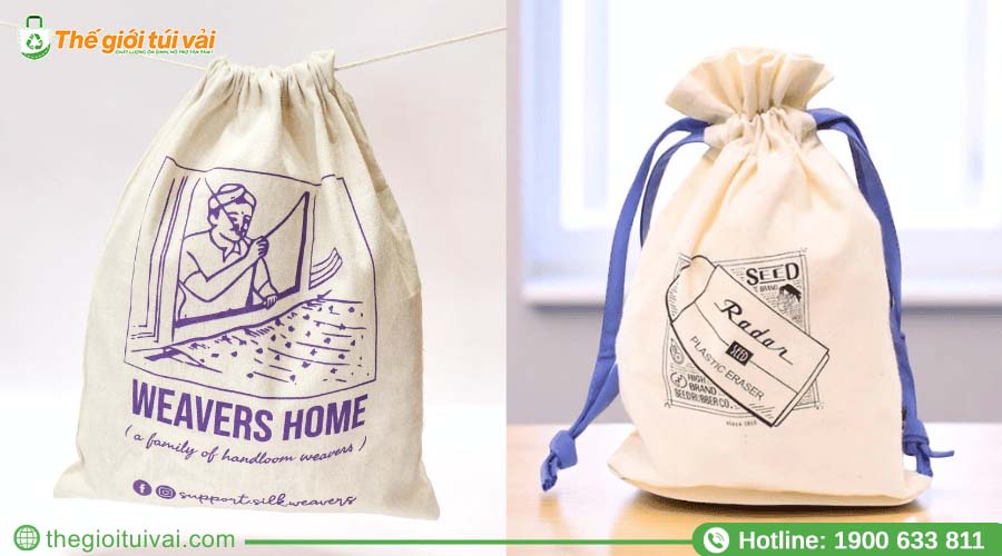 Túi dây rút in logo đơn sắc kết hợp slogan phong cách retro