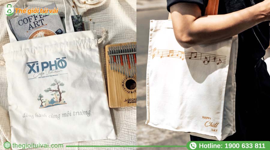 Túi canvas dáng hộp đứng, may viền nổi chắc chắn