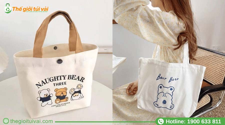 Mẫu túi tote canvas kích thước nhỏ gọn, có thể đeo vai hoặc đeo chéo