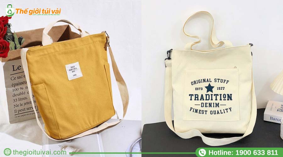 Túi đeo chéo canvas dạng hộp vuông vắn, có khóa kéo chắc chắn