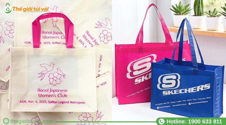 Túi vải không dệt dạng hộp in logo và hình ảnh sản phẩm sắc nét