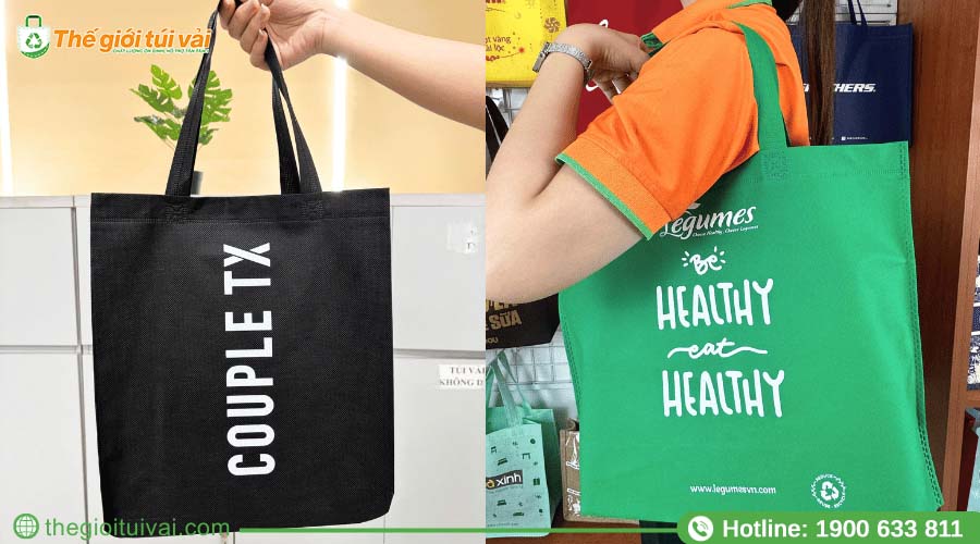 Túi vải không dệt ép nhiệt tiện lợi đeo vai, in logo đơn giản