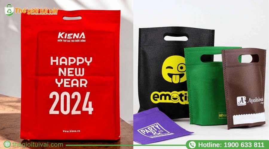 Túi vải không dệt màu sắc tươi sáng, quai đục lỗ tiện lợi