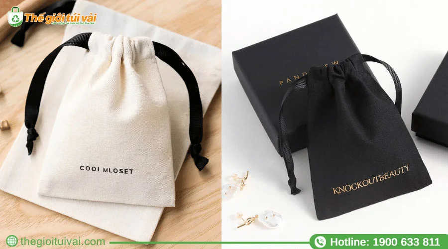 Túi canvas dây rút được dùng để đựng trang sức Túi canvas dây rút được dùng để đựng trang sức