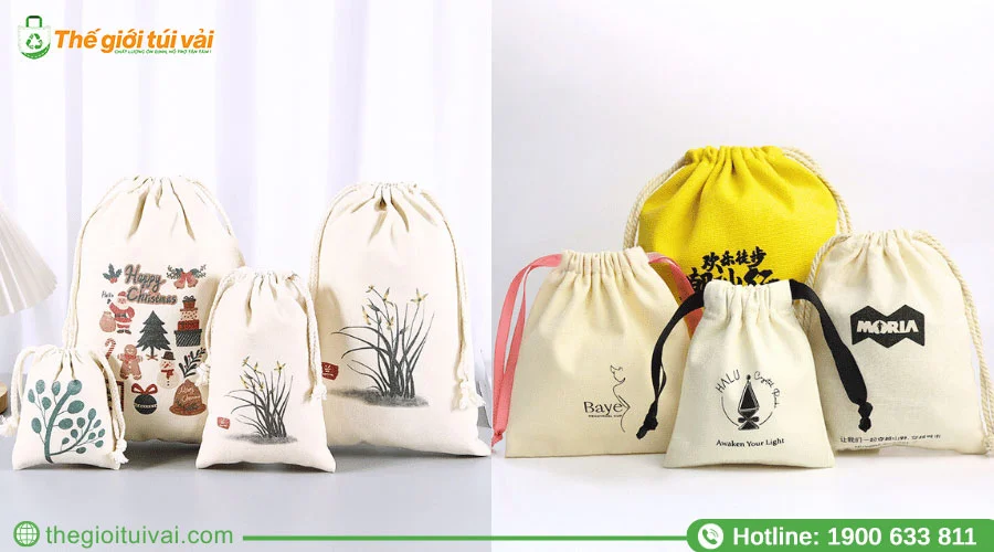 Một số mẫu túi vải canvas dây rút in thông tin đẹp mắt Một số mẫu túi vải canvas dây rút in thông tin đẹp mắt