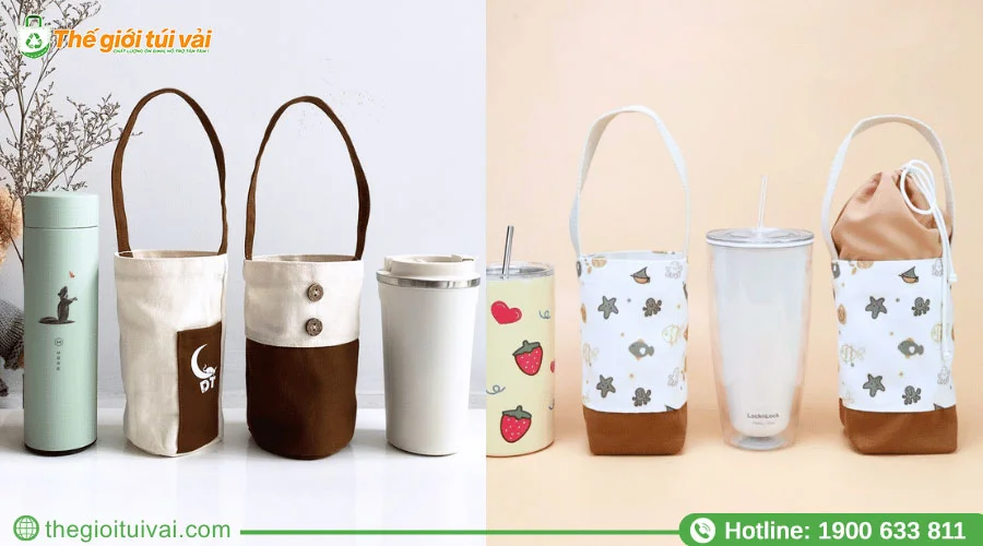 Túi vải canvas đựng ly in các họa tiết đơn giản Túi vải canvas đựng ly in các họa tiết đơn giản