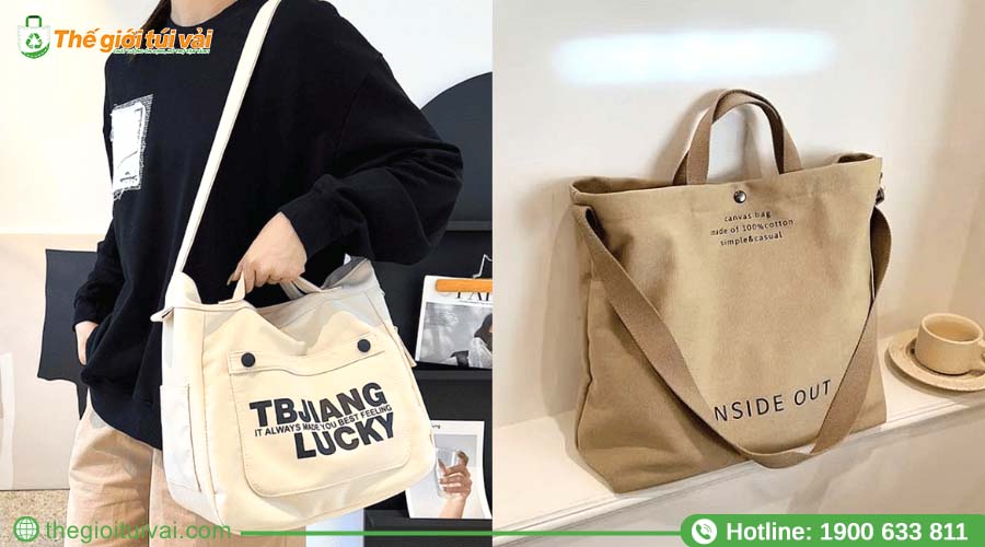 Các mẫu túi tote canvas đeo chéo màu be, nâu đất