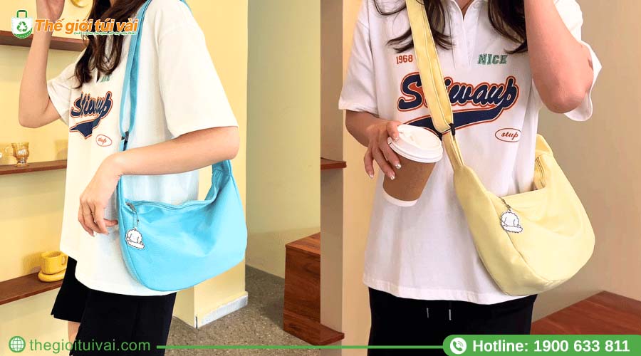 Các mẫu túi tote canvas đeo chéo với các tông màu pastel