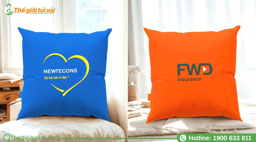 Gối canvas in logo thương hiệu nổi bật