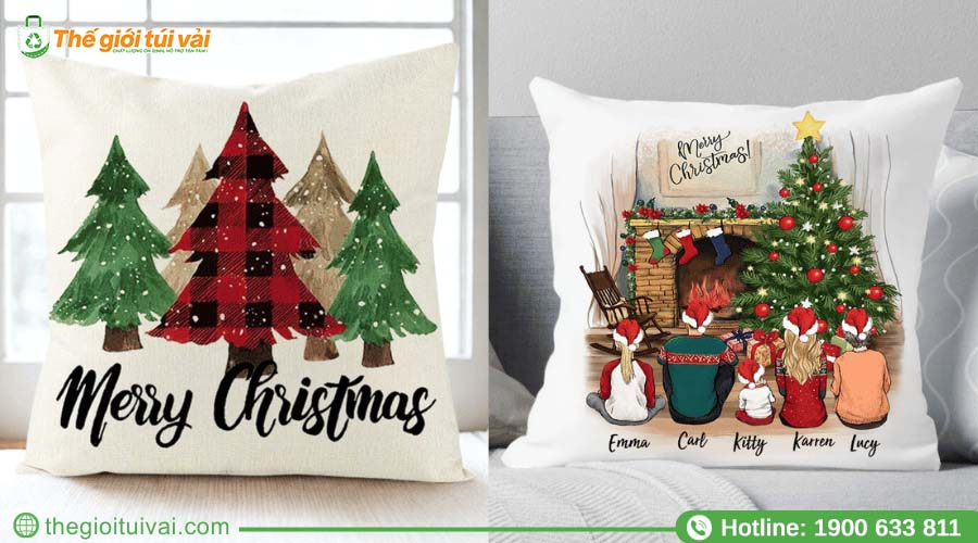 Gối canvas thiết kế theo concept Giáng sinh, thích hợp làm quà tặng